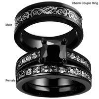 couple rings charm stainless steel men ring fashion women rhinestones black rings set engagement wedding band jewelry gift