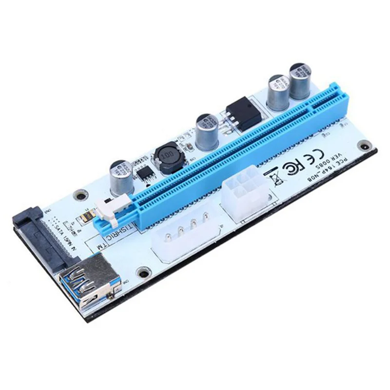 

6PCS VER008S 3 in 1 Molex 4Pin SATA 6PIN PCIE PCI-E PCI Express Riser Card 1X to 16X USB 3.0 Cable for Bitcoin Mining