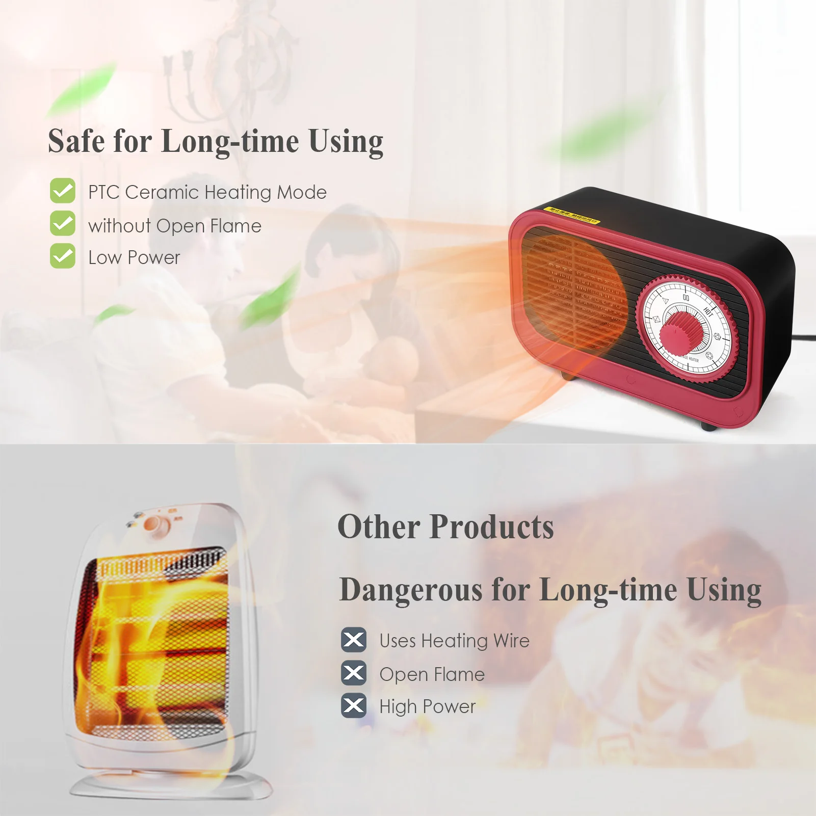 Электрический обогреватель в ретро стиле мини для помещений быстрый бесшумный