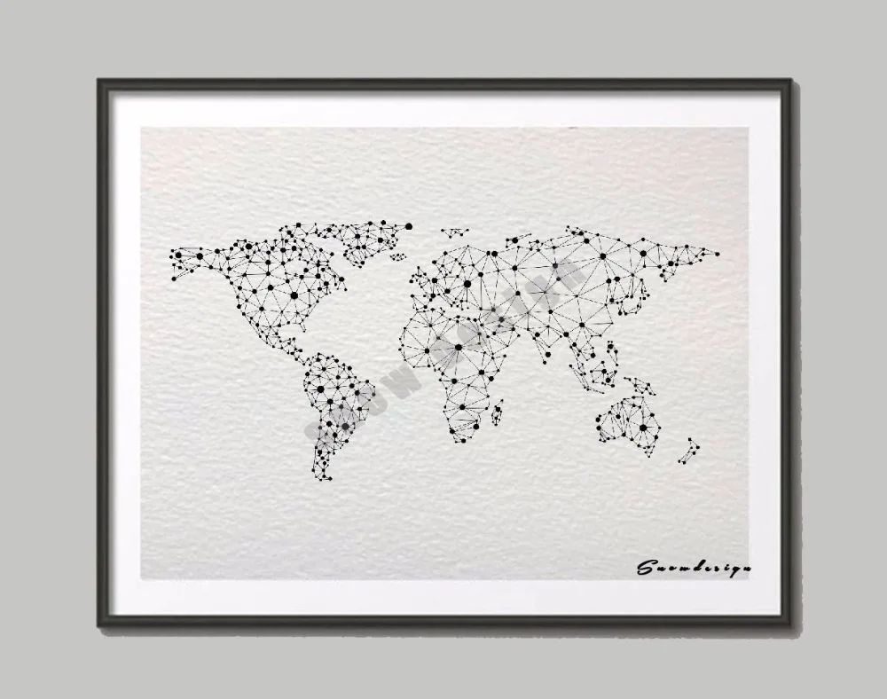 Современная Геометрическая карта мира Картина на холсте настенная