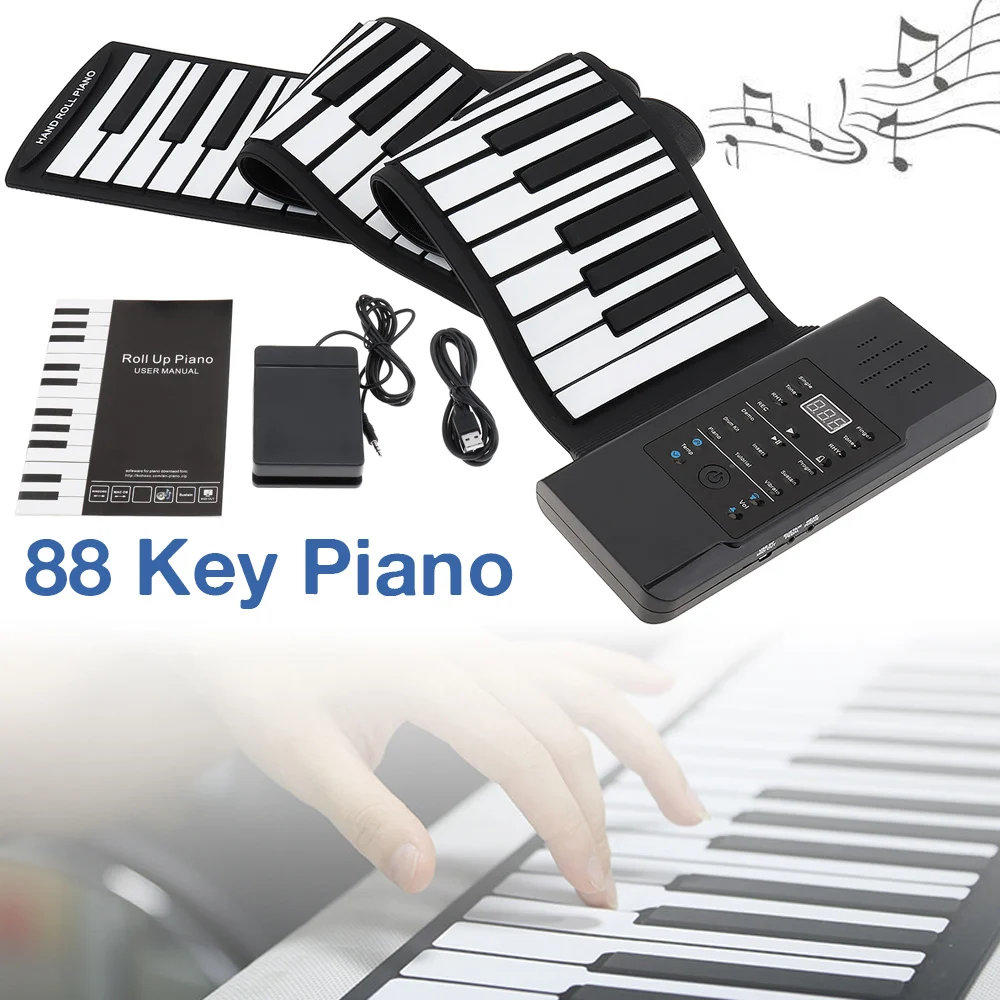 

MIDI 88 клавиш свернутые электронные пианино перезаряжаемые портативные силиконовые гибкие клавиатуры органа встроенный динамик
