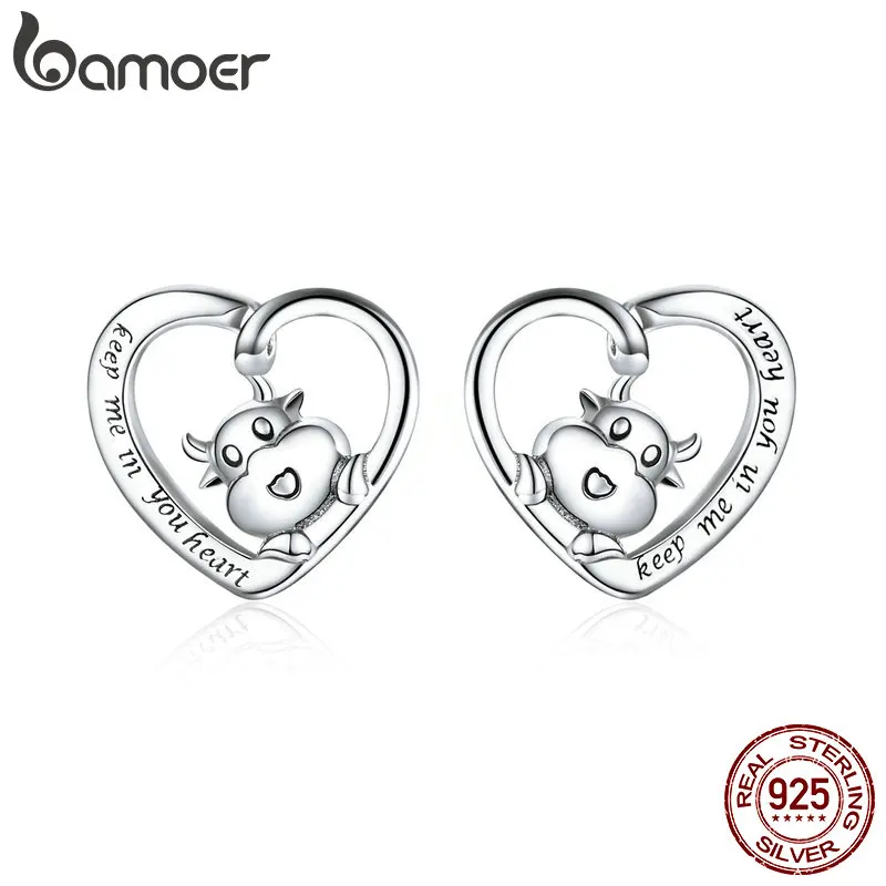 

bamoer 925 Sterling Silver Jewelry Gift with Cute cow CZ Light Stud Earrings for Women Girls Gift Statement Jewelry SCE984