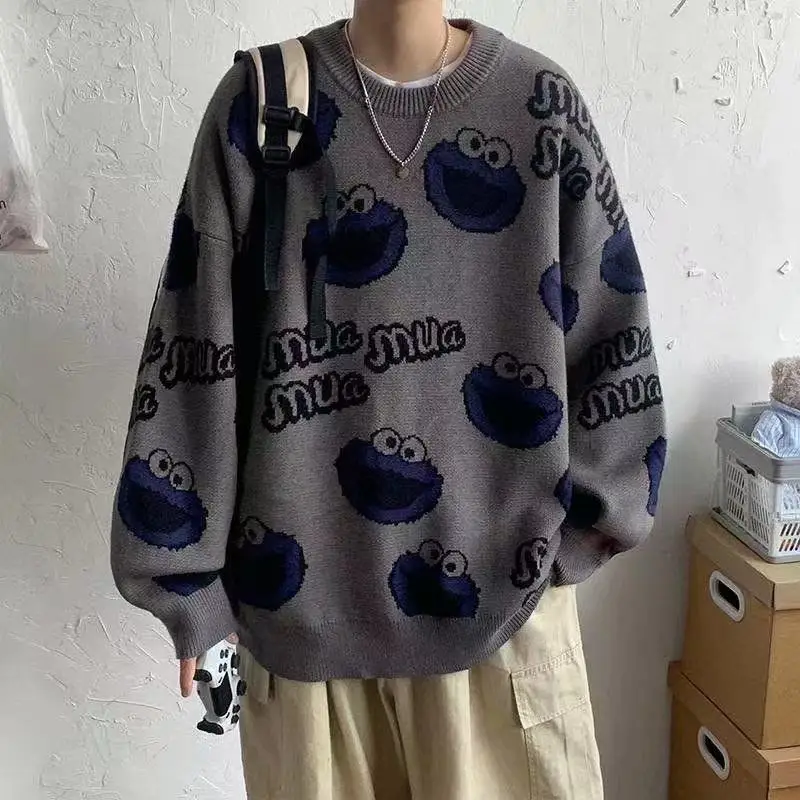 

Autumn Japanese retro personalized printed sweater men's fashion label loose bottoming shirt fat oversized T-shirt