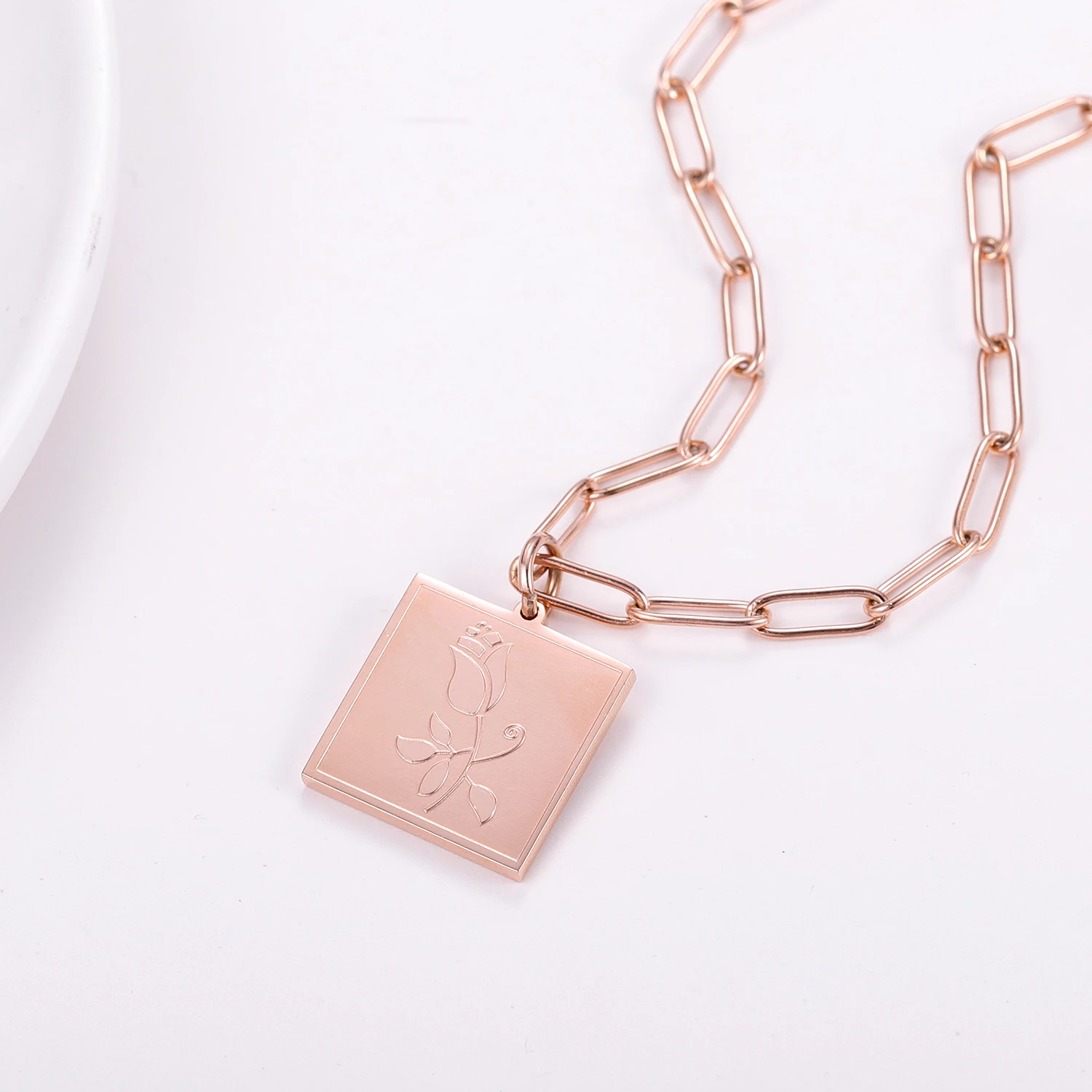 MYDIY модное ожерелье из нержавеющей стали с квадратной розой для женщин цепочка до