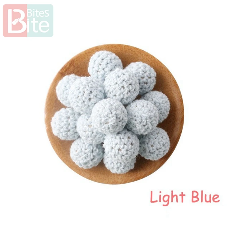 Light Blue Кусачки 20шт 20 мм деревянное вязание крючком детский Прорезыватель вязаные бусины пустые DIY цепочка для прорезывания зубов подарки Детские товары Bpa бесплатно - Цвет: Light Blue