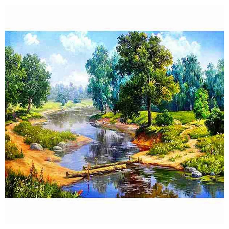 

Full Drill Square Diamond 5D Diy Diamond Painting"Forest River"Diamond Embroidery Cross Stitch Rhinestone Painting