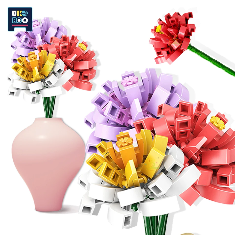 

UKBOO Camellia Ornaments Building Blocks City DIY Garden Artificial Flowers Educational Bricks Toys For Children Girls Gift