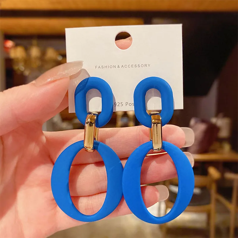 

New Simple Acrylic Circle Vintage Blue Earrings For Women Korean Fashion Jewelry Temperament Daily Wear Earrings Party Gift