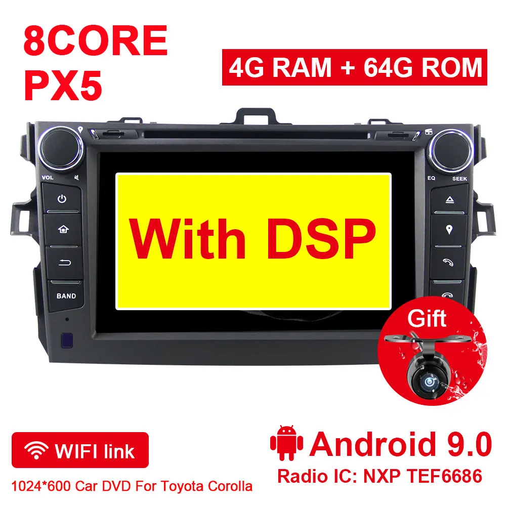 Eunavi 2 din tda7851 Android 9 автомобильный dvd для Toyota Corolla 2007 2008 2009 2010 2011 ips сенсорный экран gps navi Радио 4 Гб 64 Гб DSP - Цвет: 4G 64G DSP