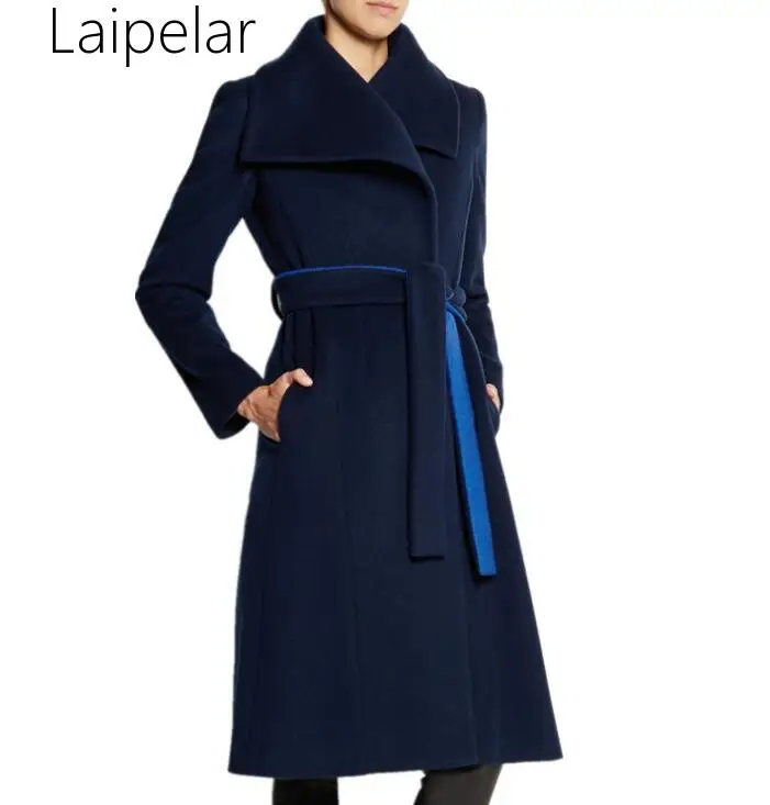 

Laipelar, новинка 2020, зимнее женское шерстяное длинное пальто, винтажное, модное, корейское, женское кашемировое пальто, с карманами, с поясом, то...
