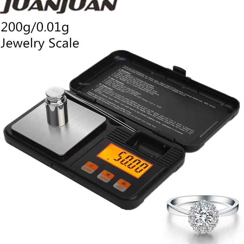 

200g x 0.01g Digital Scale Jewelry Diamond Balance Weighing Scales Mini Pocket Gram Backlight Kitchen Weighting Device 30%OFF