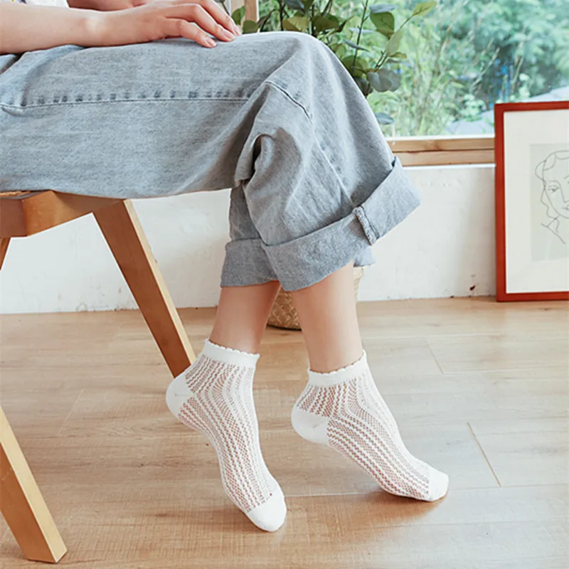 

2021 Fashion New Women's Cotton Socks Japanese Threaded Mesh Lace Boat Socks Cute Girls Solid Color Summer Breathable Socks