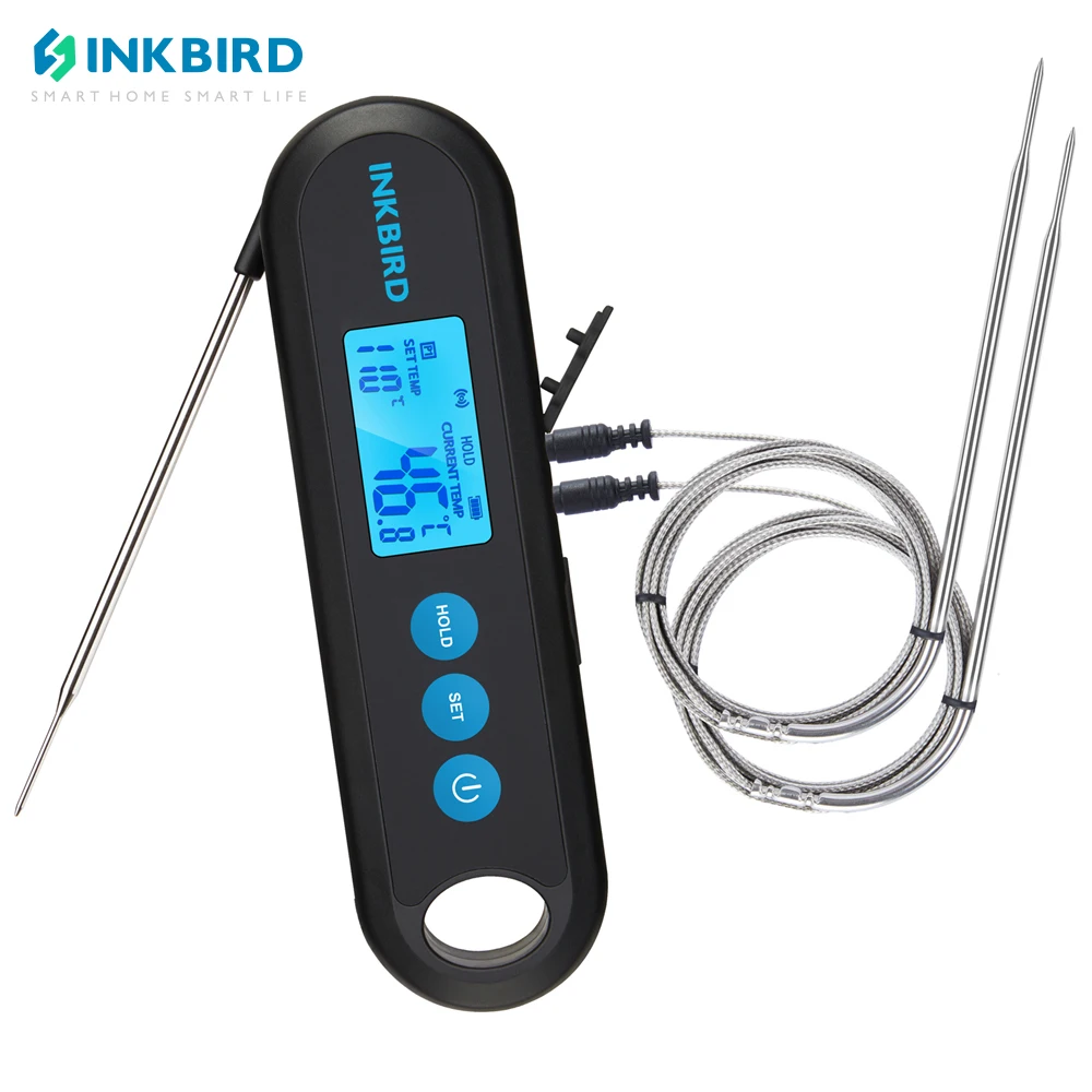 Inkbird Termômetro de Carne Digital segundo Readout Instantâneo Iht2pb com Sondas Externas Bluetooth Retroiluminação Display para Grelhar Churrasco Instrumentos de temperatura