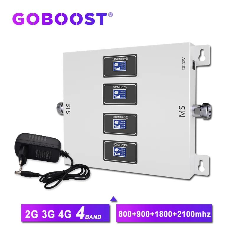 GOBOOST 4-полосный Усилитель сотового сигнала 4G LTE 800 GSM 900 1800 2100 ретранслятор сотовый
