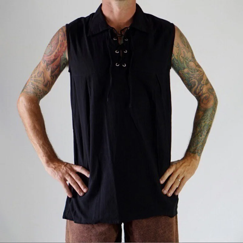 Средневековый Ренессанс Мужской Топ без рукавов рыцарь рубашка брюки пиратский