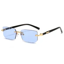 Rimless Sunglasses Rectangle Fashion Popular Women Men Shades Small Square Sun Glasses For Female male Summer Traveling Oculos