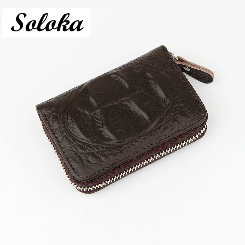 

Держатель для кредитных карт из натуральной кожи для мужчин и женщин, роскошный однотонный кошелек на молнии с защитой для кредитных карт