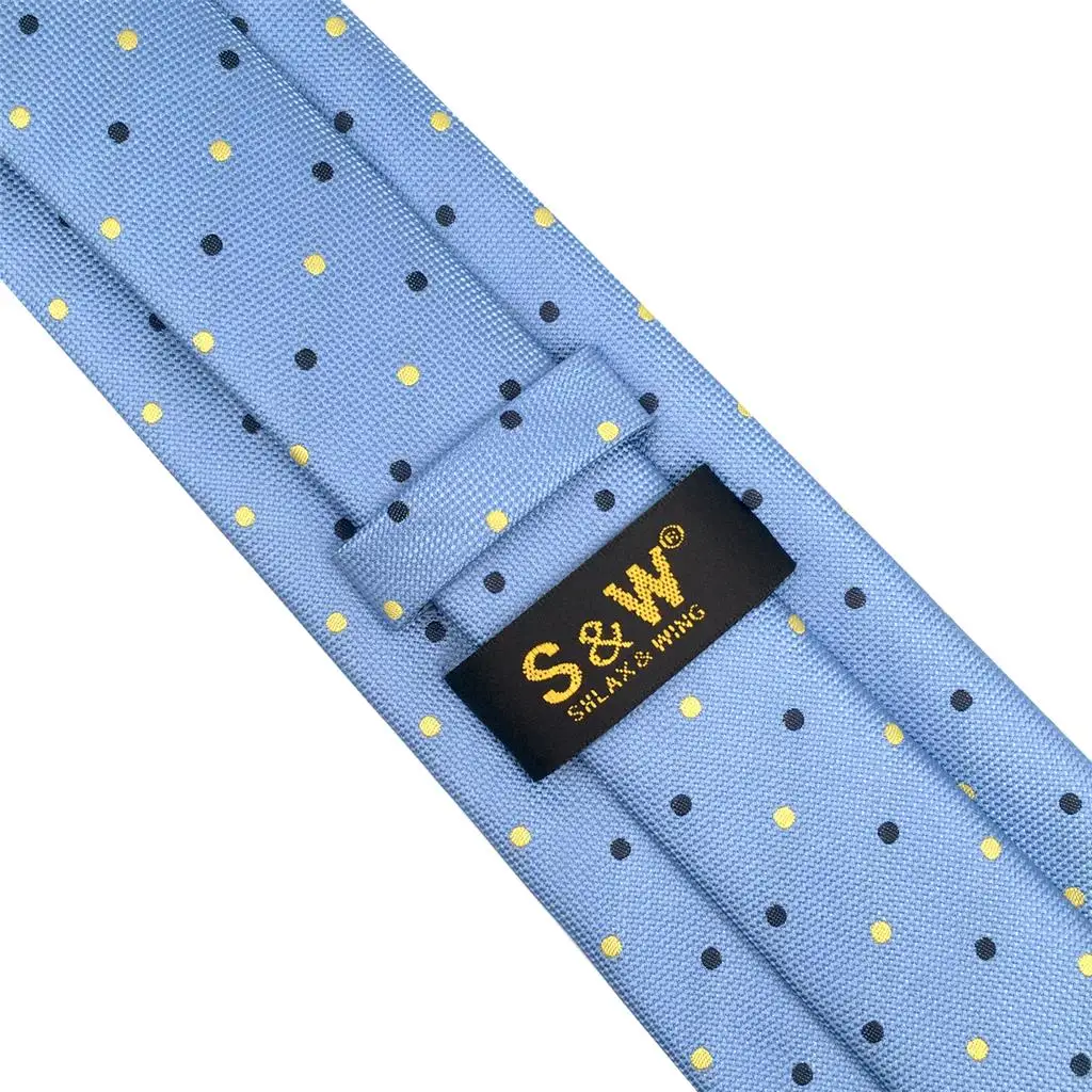 F21 Blue Polka Dots Mens Neckties Set Classic Business Extra Long Size Silk Gift Pocket Square Dress | Аксессуары для одежды