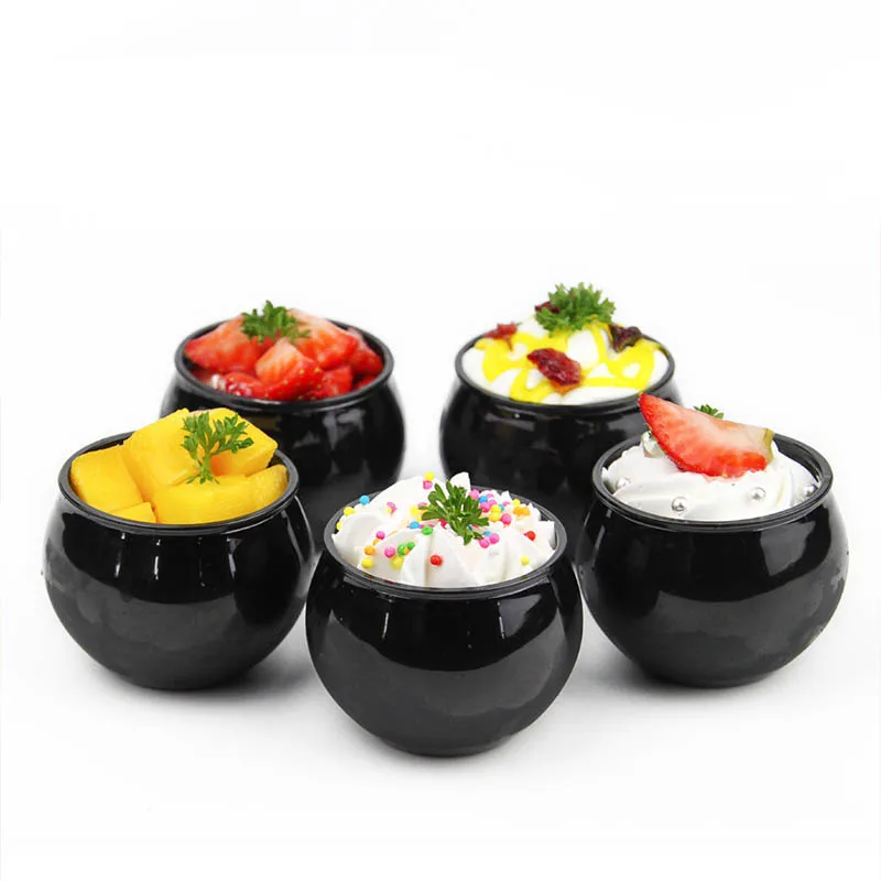 

50pcs Cute Small Plastic Jar Black Transparent Packaging Pudding Jelly Yogurt Bottle Ice Cream Cake Fruit Cups for Party