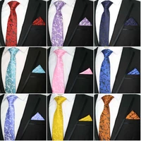 luxury men tie set classic polyester silk business wedding stripe dots paisley ties handkerchief sets pocket square necktie set