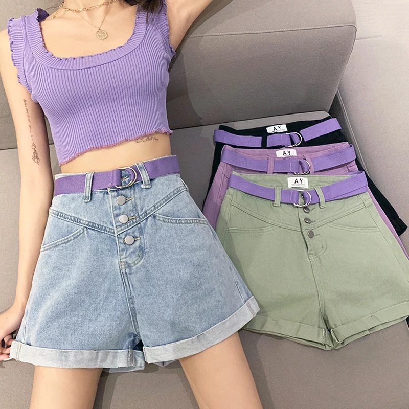 Шорты женские джинсовые радужные свободные однобортные штаны из денима