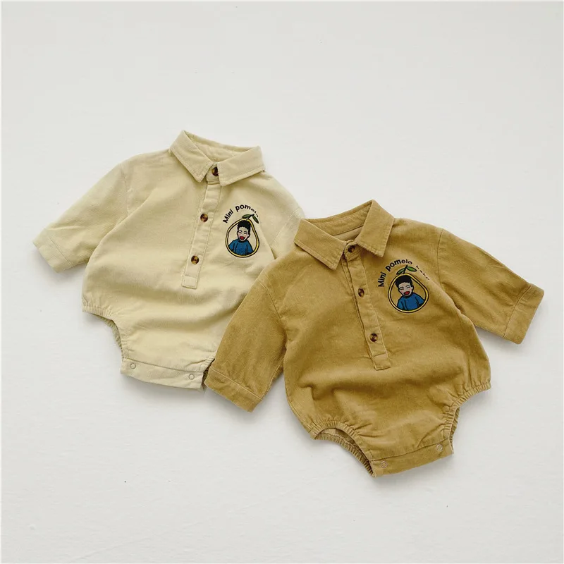 

Newborn Long Sleeve Cartoon Fashion Clothes Spring Autumn Boys Girls V-neck Gentleman Bodysuit Outfits Infant Corduroy Overalls