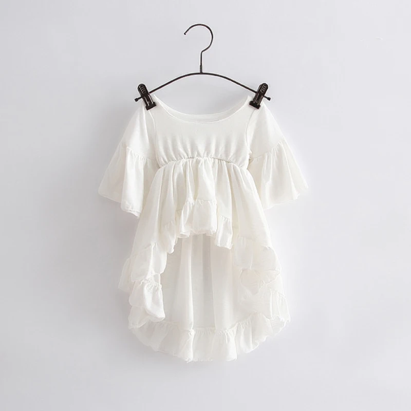 Белое платье для маленьких девочек топы с оборками и расклешенными рукавами