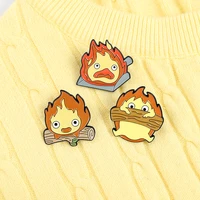combustion demon cassifah enamel pins moving castle custom anime brooch lapel badge bag cartoon fire jewelry gift for kid friend