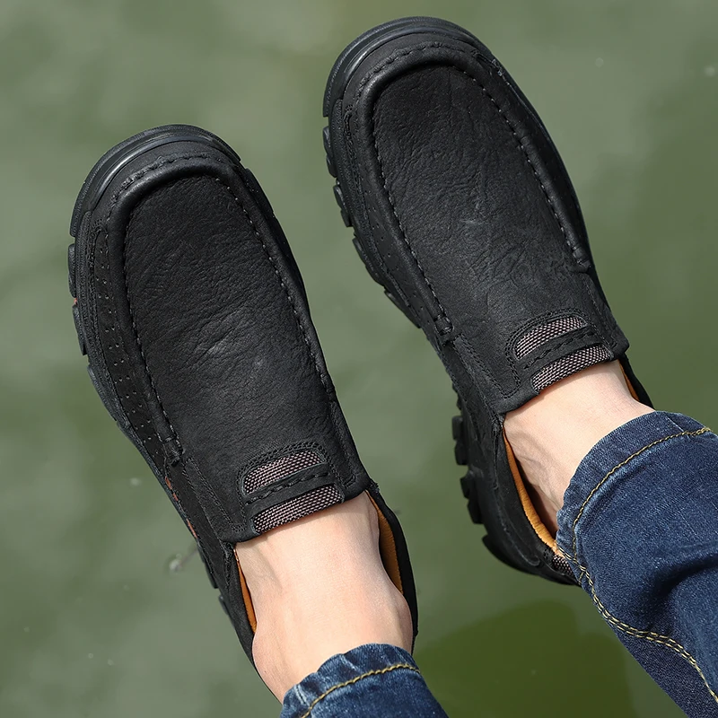 spesifikasi Sepatu Kasual Pria Kulit Asli Sneakers Sepatu Pantofel Pria Kualitas Tinggi Sepatu Berkendara Selip Antilembap Ukuran Plus 47 48