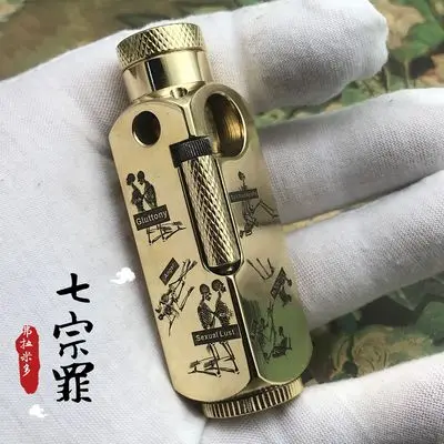 DIY Творческий латунь 5 лицо резные масла жидкости Зажигалка коллекция Винтаж керосин зажигалки для мужчин подарок - Цвет: 12