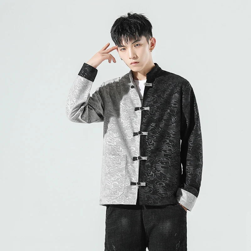 Мужская куртка с тиснением традиционная китайская одежда воротником-стойкой и