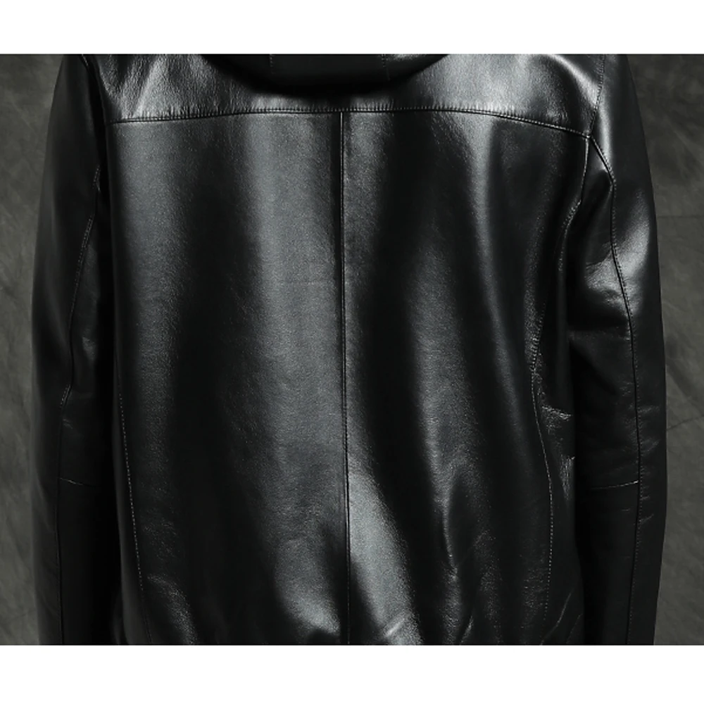 

Hooded Leather New Jacket Men Short Sheepskin Outwear Cap Genuine Leather Coat Black Sheepskin Leather Clothing