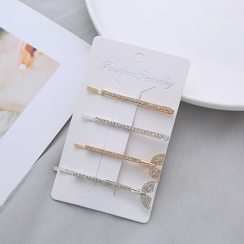 

4-piece set of mermaid rhinestone side clip adult top clip word clip with bangs temperament simple hairpin headdress set
