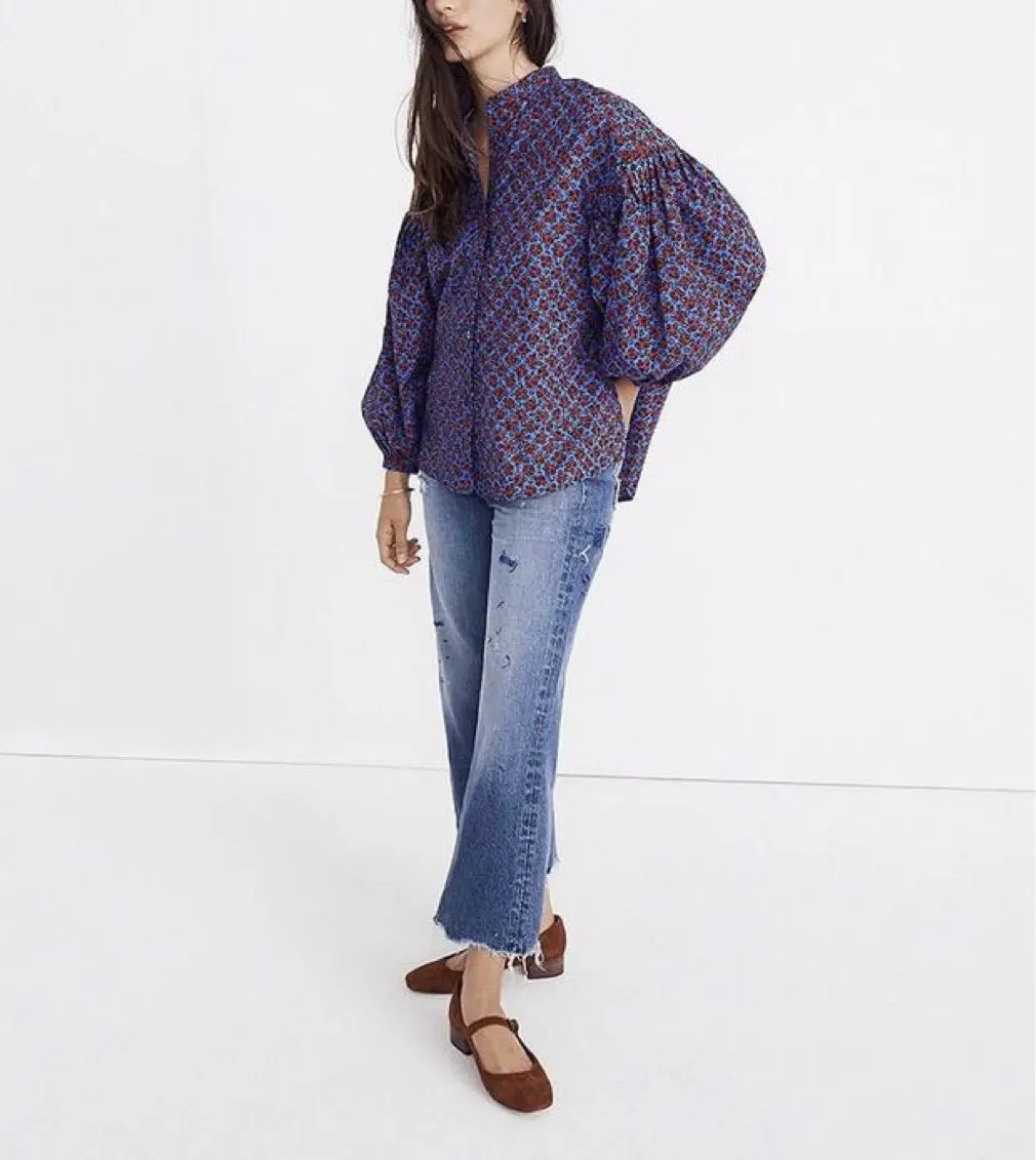 Женская рубашка с длинным рукавом и воротником-стойкой | одежда