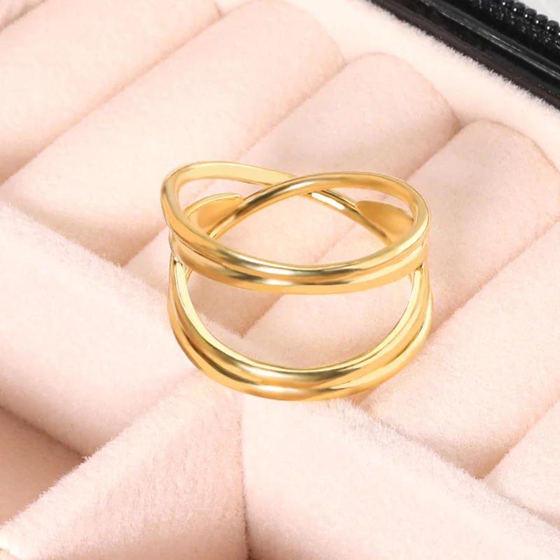 

Geometry Rings For Women Men Gold Silver Stainless Steel Intersect Ring Hollow Irregular Bands Fashion Simple Jewelry Gifts