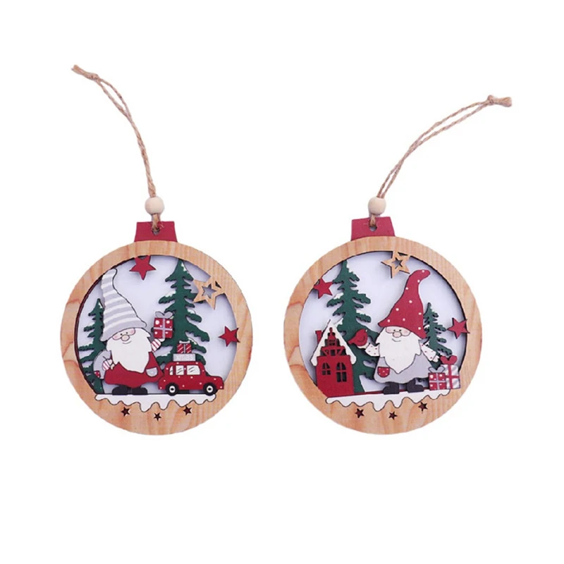 

2022 Christmas Cartoon Wooden Forest Decor Santa Claus Pendant Xmas Ornaments For Home Party New Year