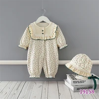 2021 spring and autumn new baby one piece baby beige long sleeve korean floral creeper