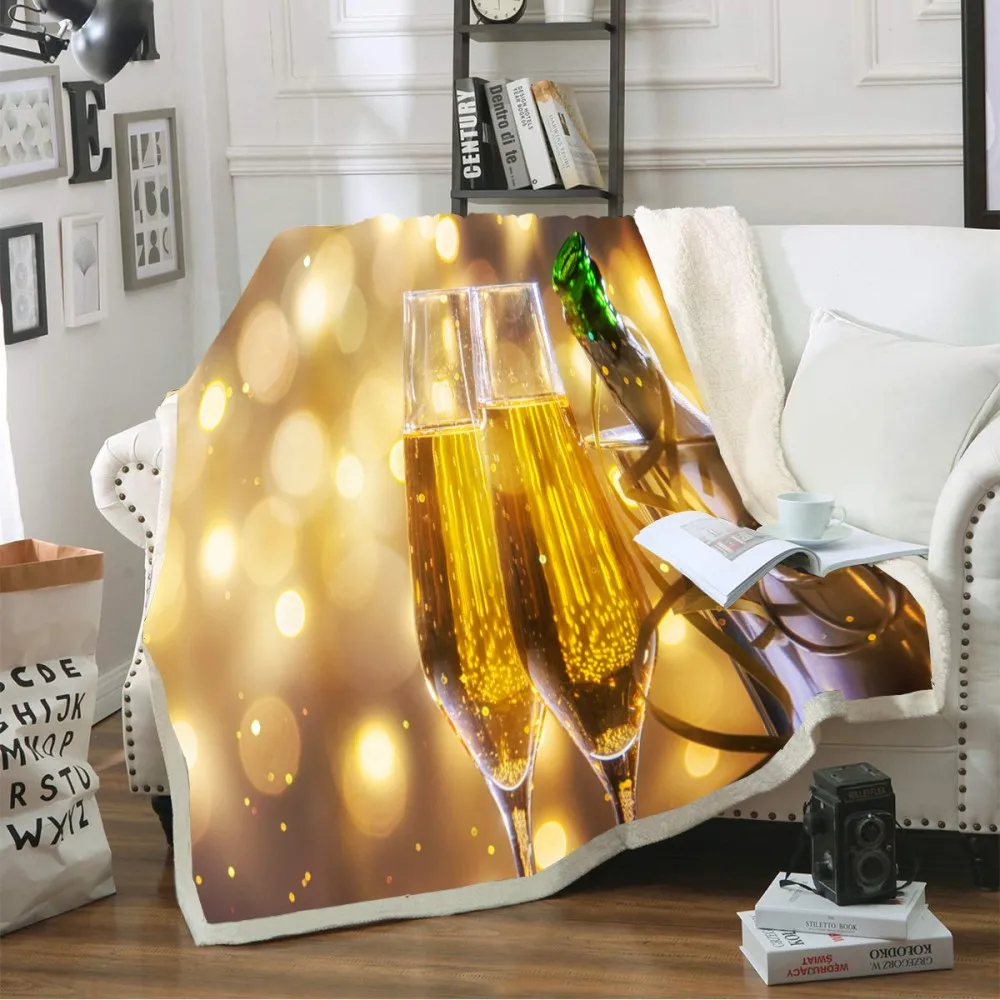 Покрывало с принтом шампанского мягкое флисовое покрывало из шерпы для кровати