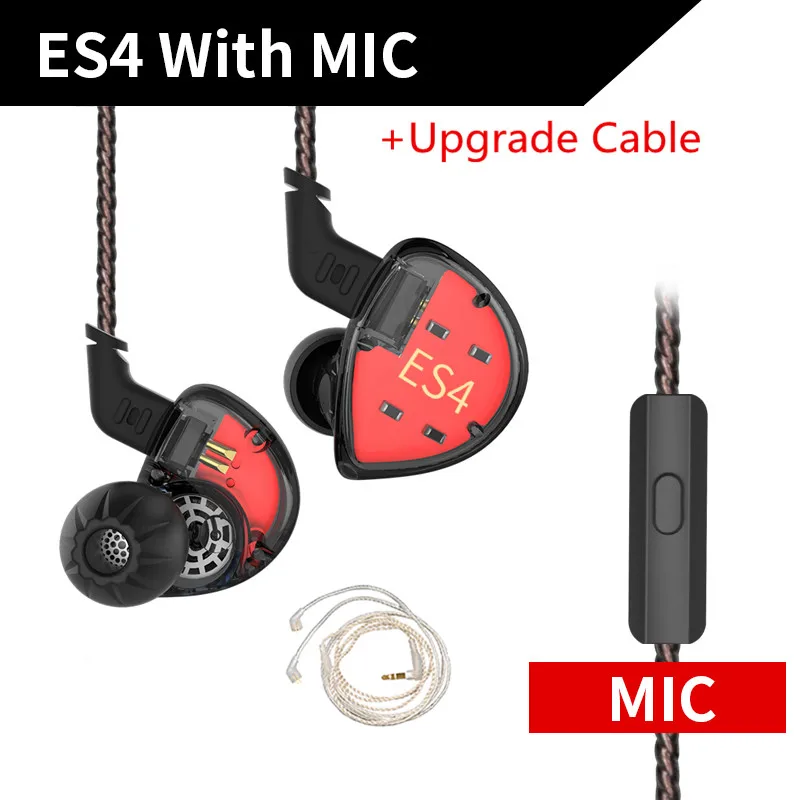 black with mic silve KZ ES4 1BA+ 1DD гибридные наушники-вкладыши Hifi Динамический драйвер шумоподавление Гарнитура замена кабеля AS10 ZSX ZST ES3 ZSN - Цвет: black with mic silve