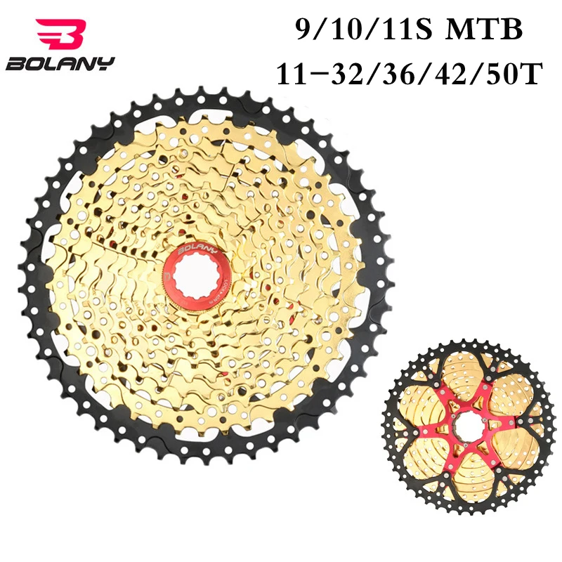 

BOLANY 9 10 11 скоростная MTB кассета 11-32/42/46/50T горный велосипед Freewheel Золотая велосипедная кассета Звездочка для Shimano HG