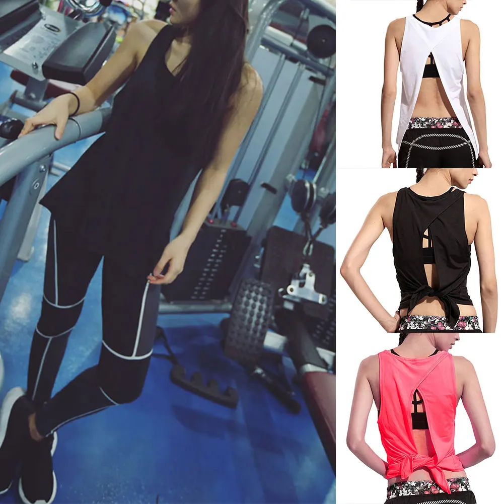 

Sexy Women Yoga Vest T-shirt Hollow Back Sports Fitness Tank Top Yoga Running Gym Jogging Vest Tops LDF668