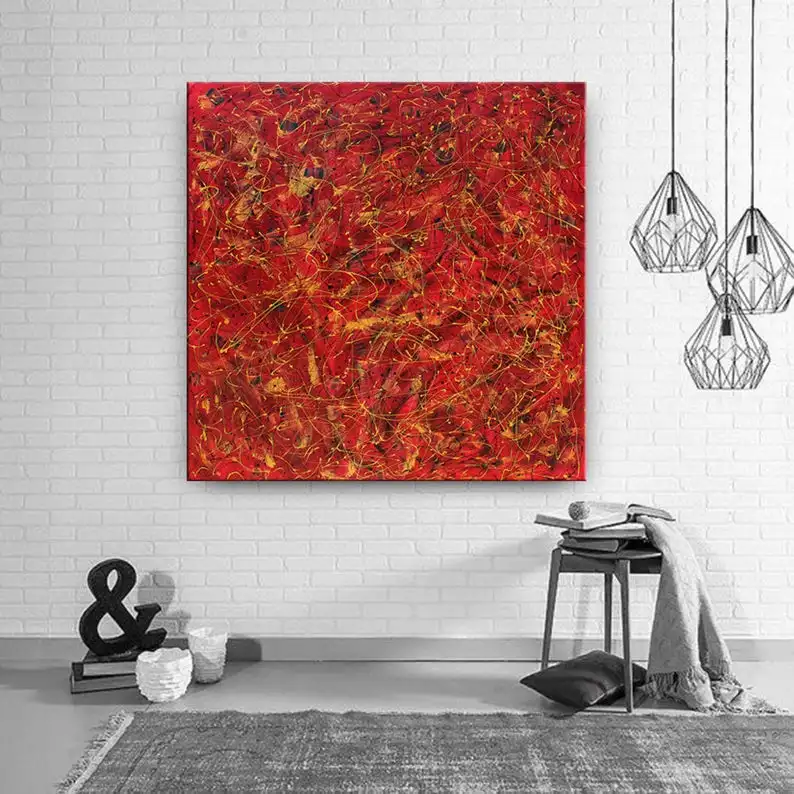 

Jackson Pollock style red acrylic painting, Large abstract contemporary wall art, Canvas Wall Art Red painting on canvas Nandita