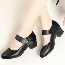 Zapato tacon feminino clássico dedo do pé redondo conforto primavera & outono sapatos de salto alto preto couro do plutônio sapatos de verão (4)