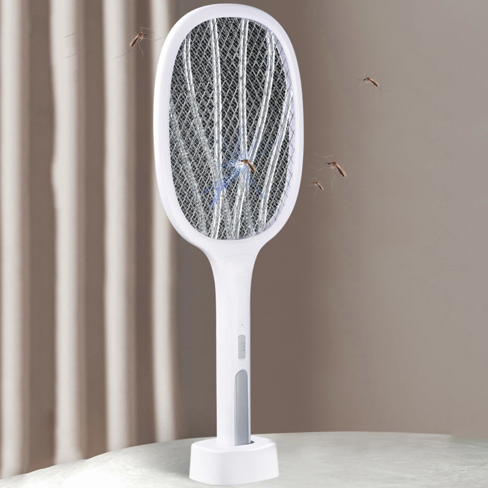 

6/10 LED 2 in 1 Handheld Electric Killing Fly Bug Trap LED Lamp UV Light USB Rechargeable Anti Mosquito Racket Swatter Zapper
