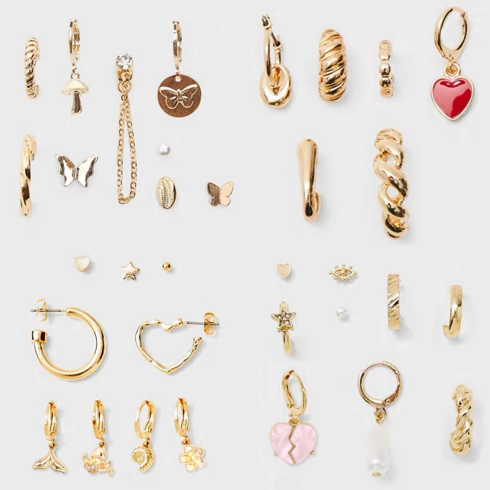 

2022 Fashion Boho Gold Color Metal Hoop Earrings Sets for Women Cute Heart Butterfly Circle Earring Wedding Party Jewellery Gift