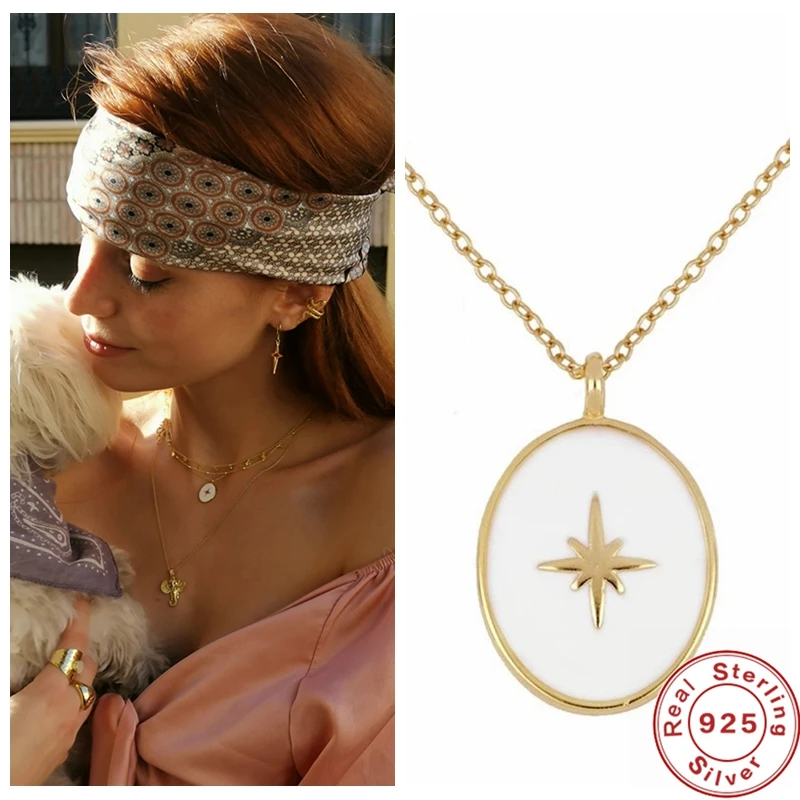 

Aide Minimalist 925 Sterling Silver Vintage Charm Crystal Pendant Necklace Star Horn Crescent Choker Necklace for Women Jewelry