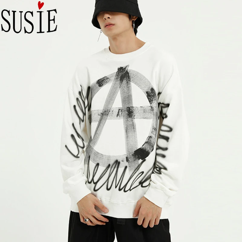 2019 мужская толстовка с принтом граффити и круглым вырезом в стиле хип-хоп Уличная