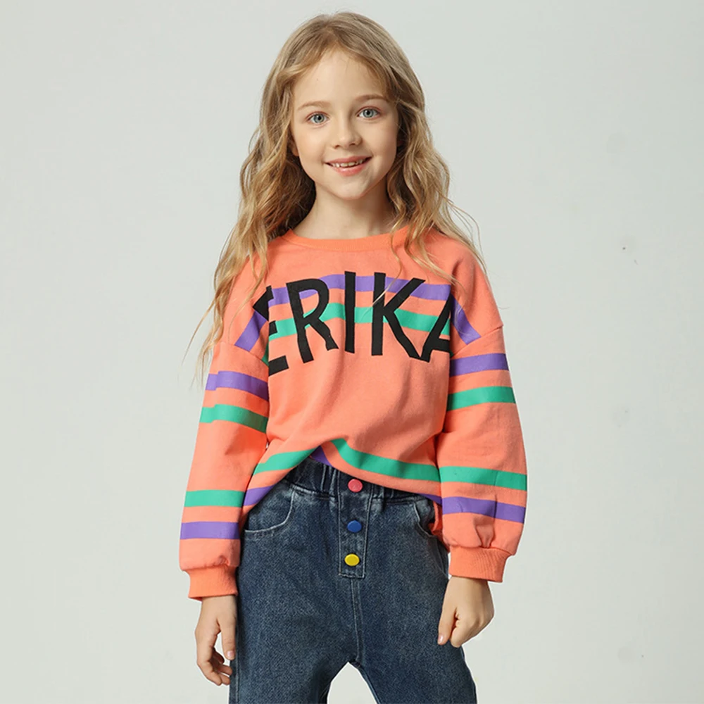 

Новинка, Детский свитшот с длинным рукавом для девочек в европейском и американском стиле, Детская футболка с надписью и круглым воротником