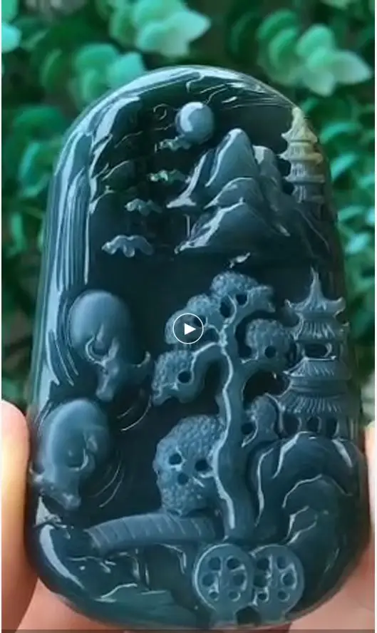 

Natural 7A Myanmar jade Hand-Carved jade zodiac ox landscape jade pendant jade necklace pendants jewelry jade necklaces