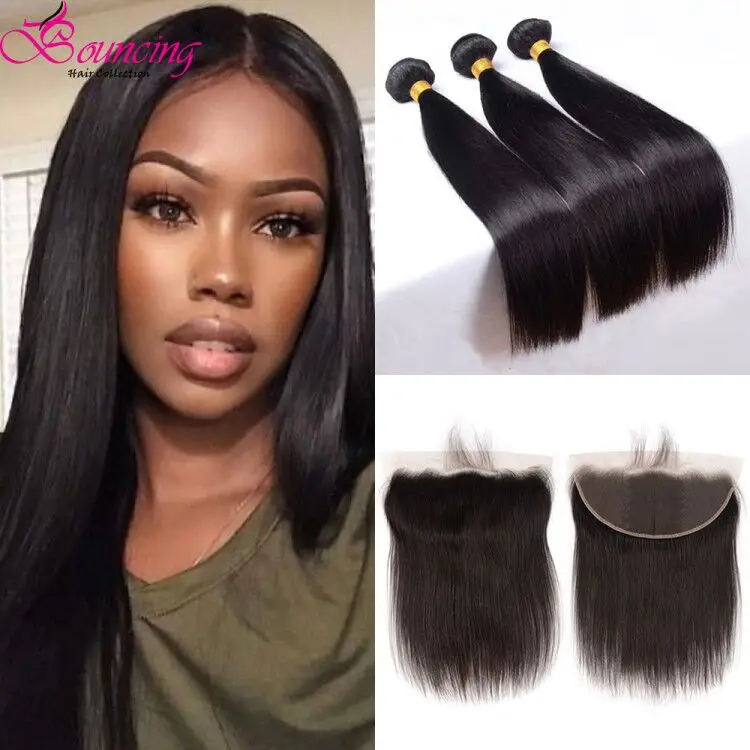 Прямые пряди прямые с фронтальной человеческих волос 13x4 кружевные 100%